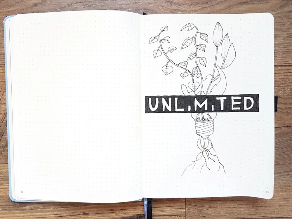 unlimited quote lighbulb drawing leaves