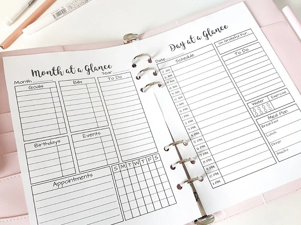 month day at a glance printable