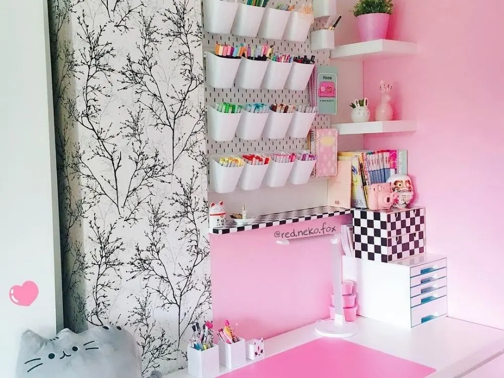 pink craft space pegboard