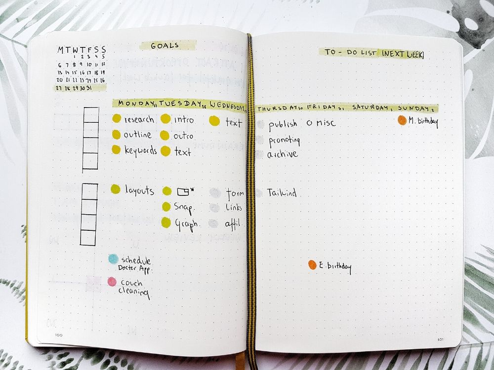 minimalist bullet journal weekly layout