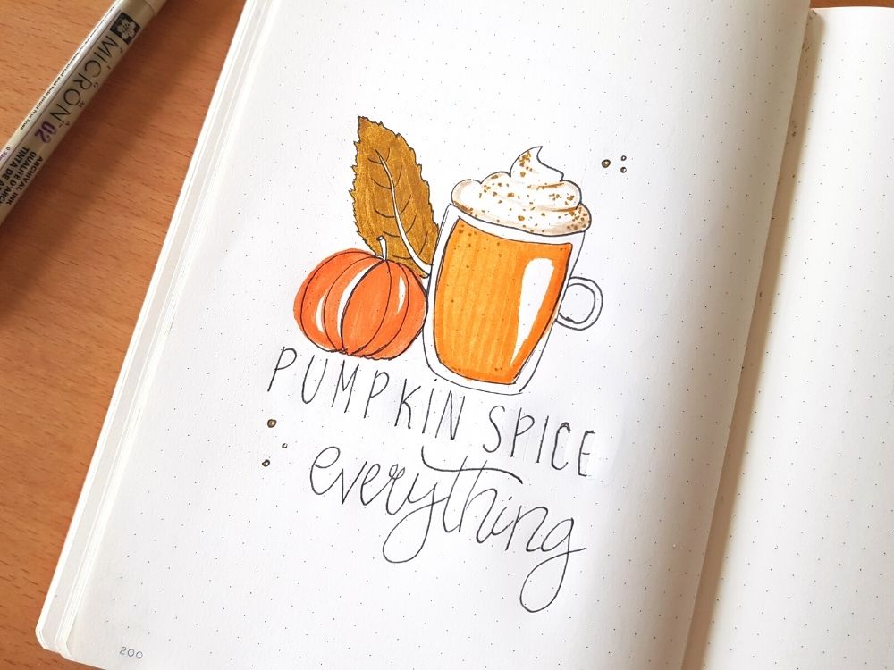 october bullet journal quote page pumpkin spice doodles