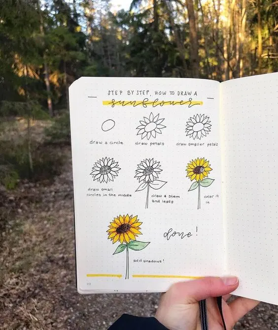 sunflower doodles step by step