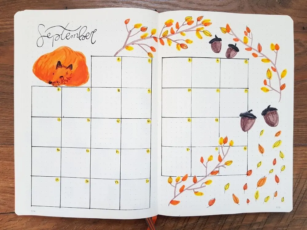 september monthly calendar bujo