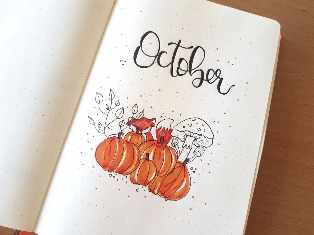 pumpkin fox theme october bujo cover empty notebook ideas