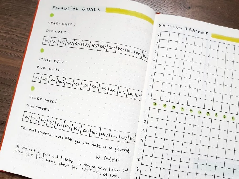 personalized planner financial goals page