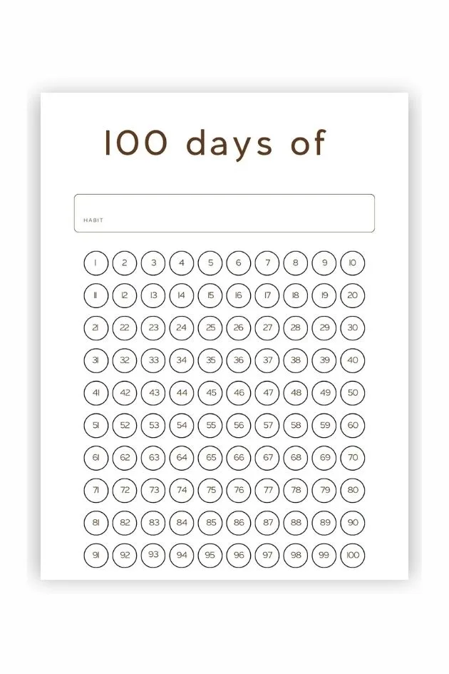 100 day habit tracker printable