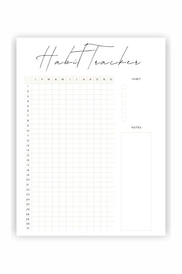 habit tracker calendar printable