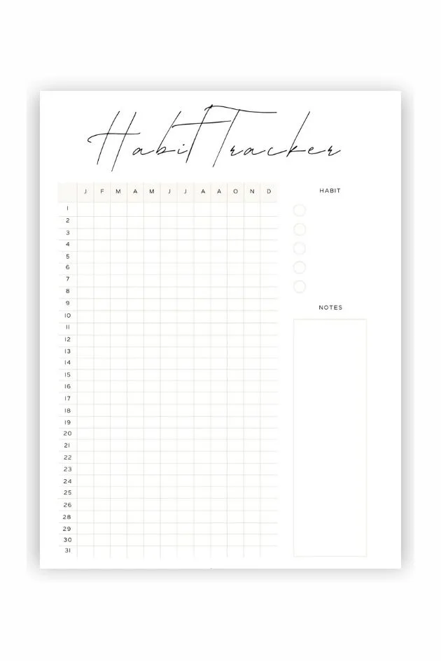 habit tracker calendar printable