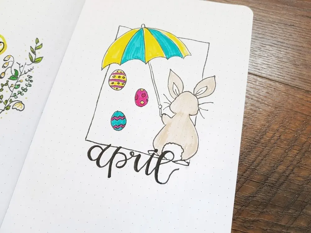 April bullet journal cover easter rain