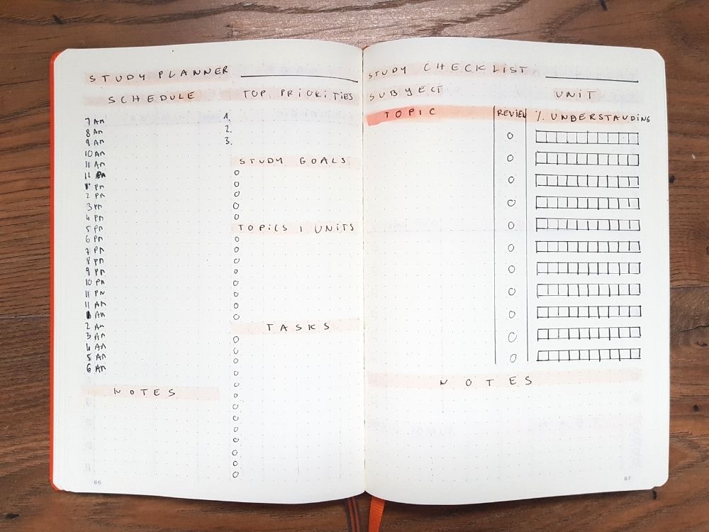 study checklist planner bullet journal