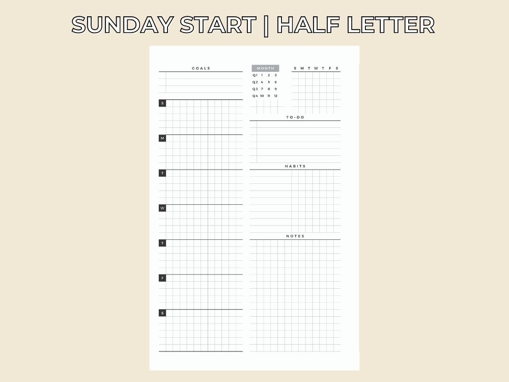 half size letter weekly template