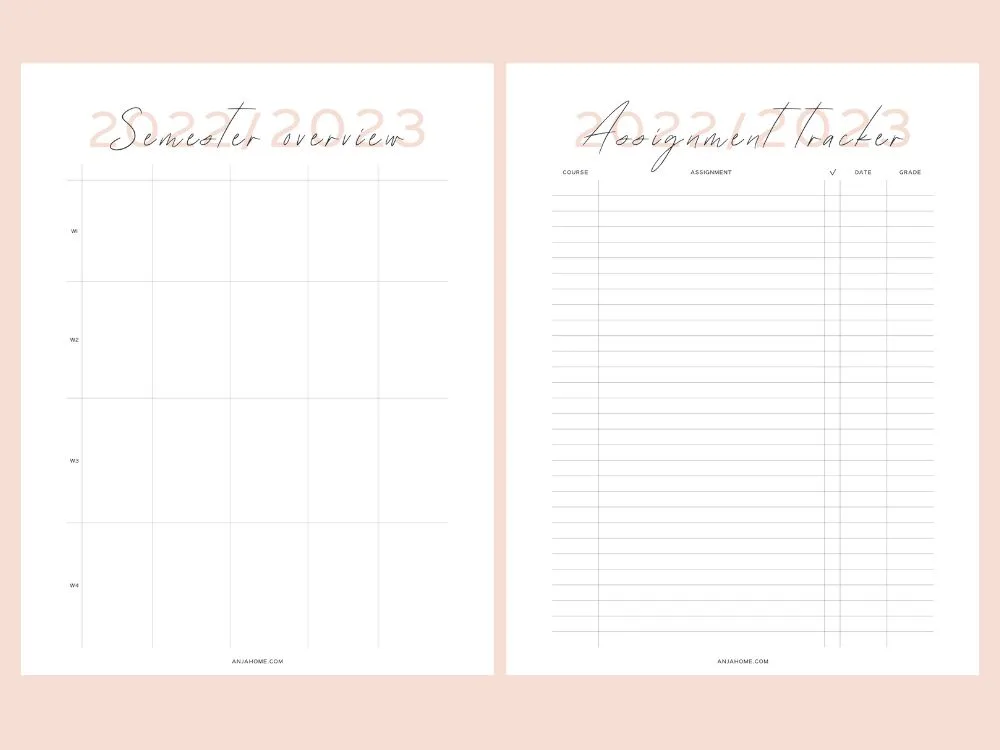 printable student planner semester trackers