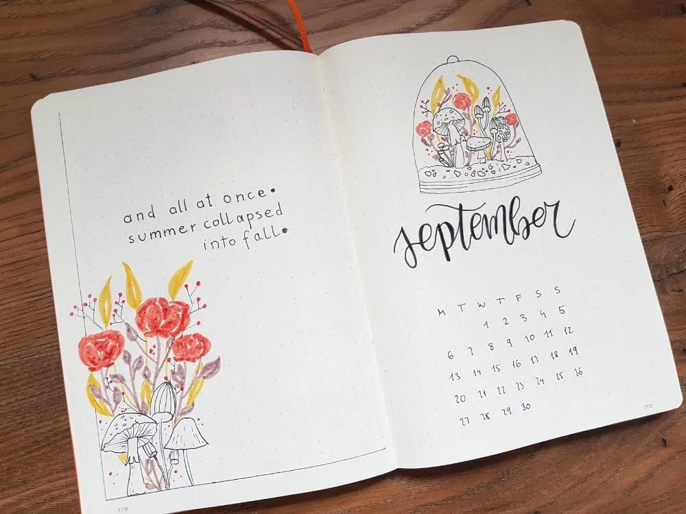september bullet journal quote page