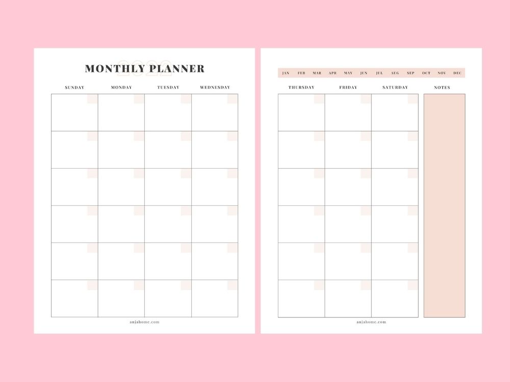 2022 undated monthly planner US size