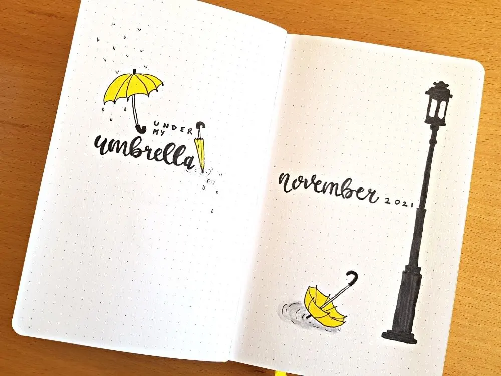 november bullet journal cover rainy days