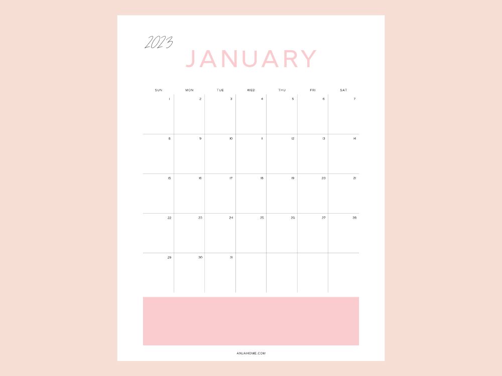 aesthetic monthly calendars January 2023