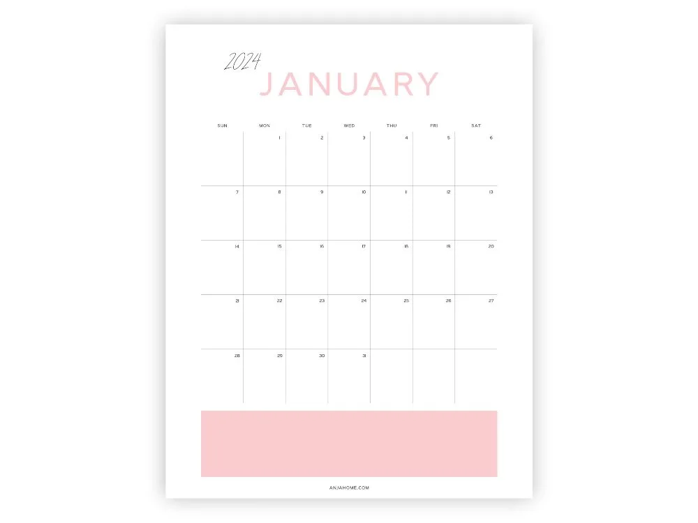 january 2024 calendar pink