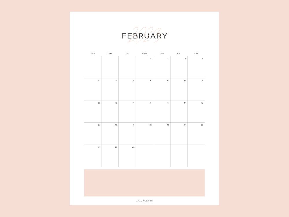 pretty february calendar 2023