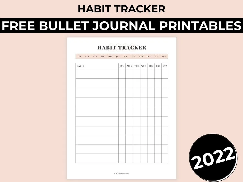 bullet journal habit tracker template 2022