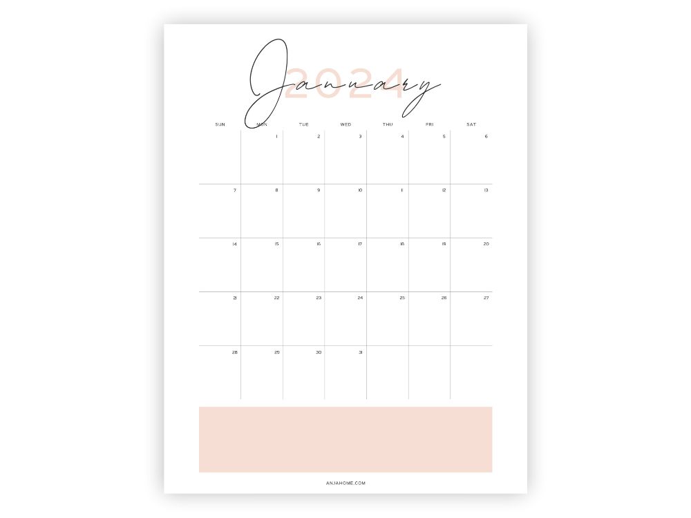 january 2024 calendar printable cute pink