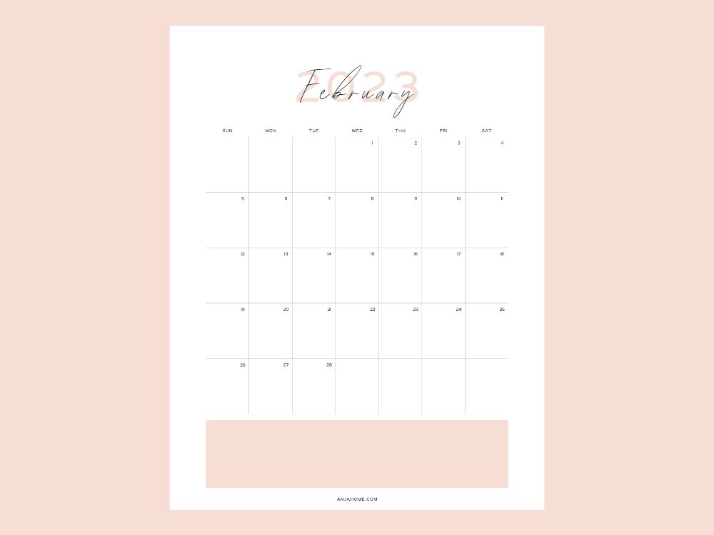 cute pink calendars february