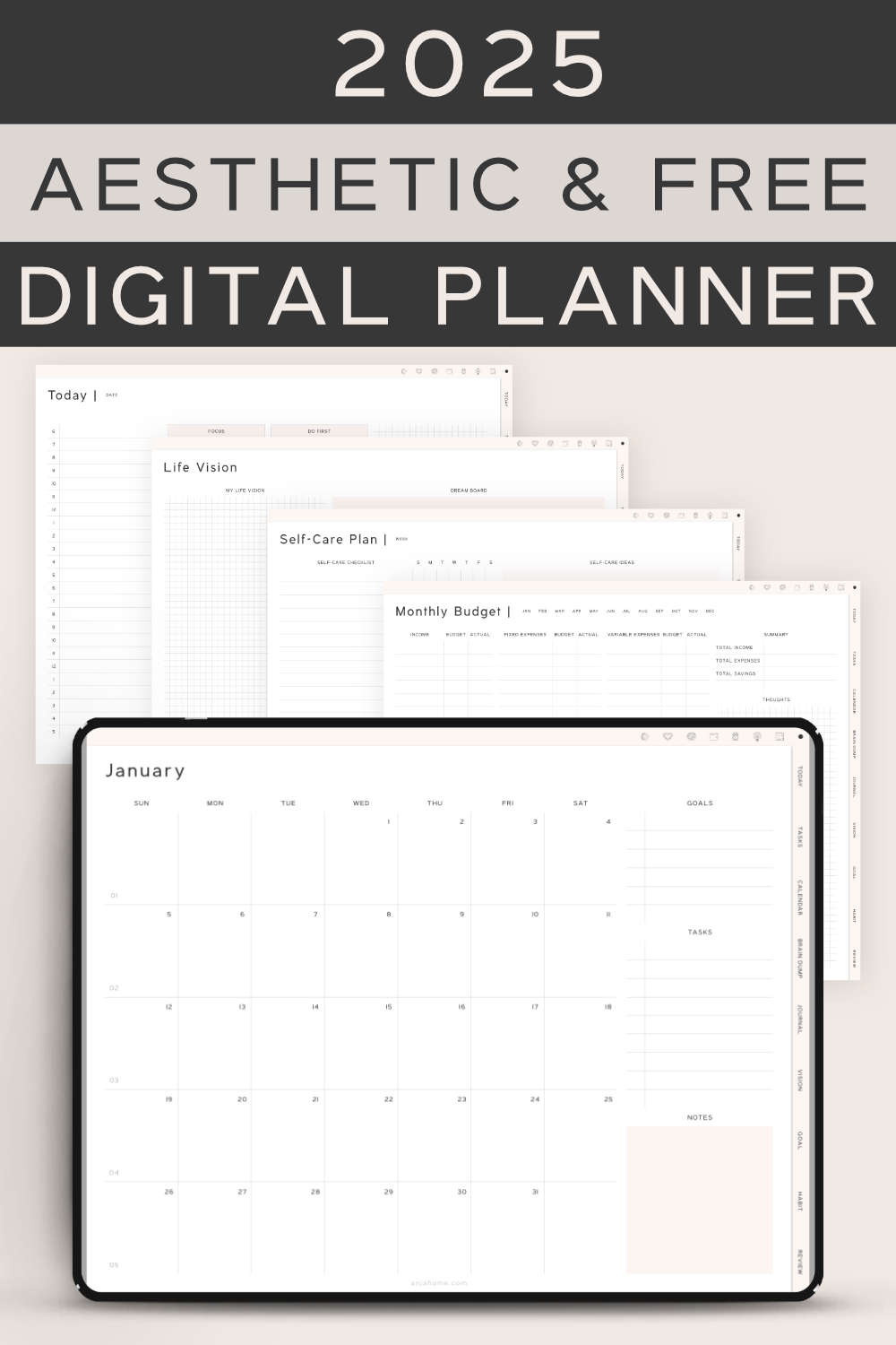 Anja Home minimal aesthetic digi planner 2025