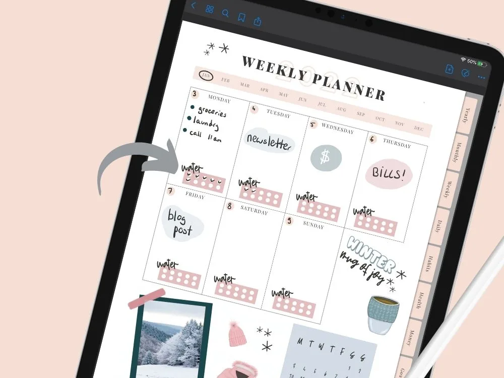 goodnotes planner stickers water tracker