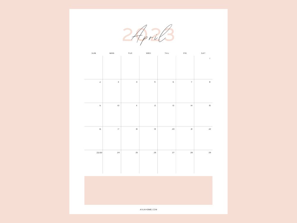 pink monthly April calendars