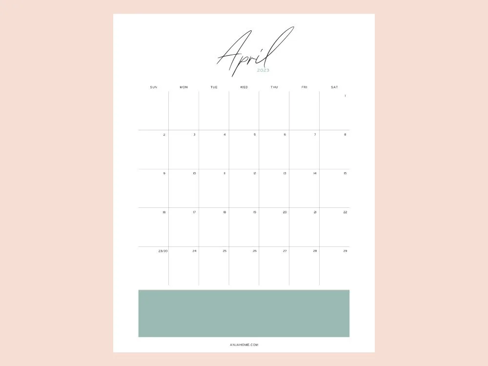 green April monthly overview free template