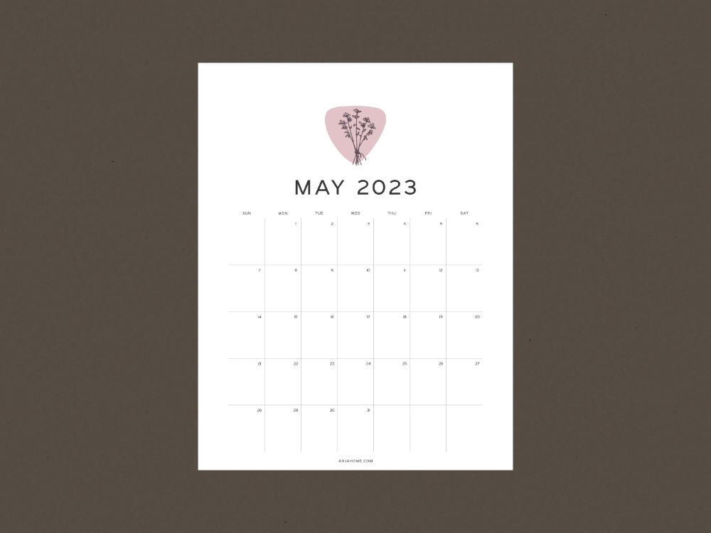 cute aesthetic may 2023 calendar printable