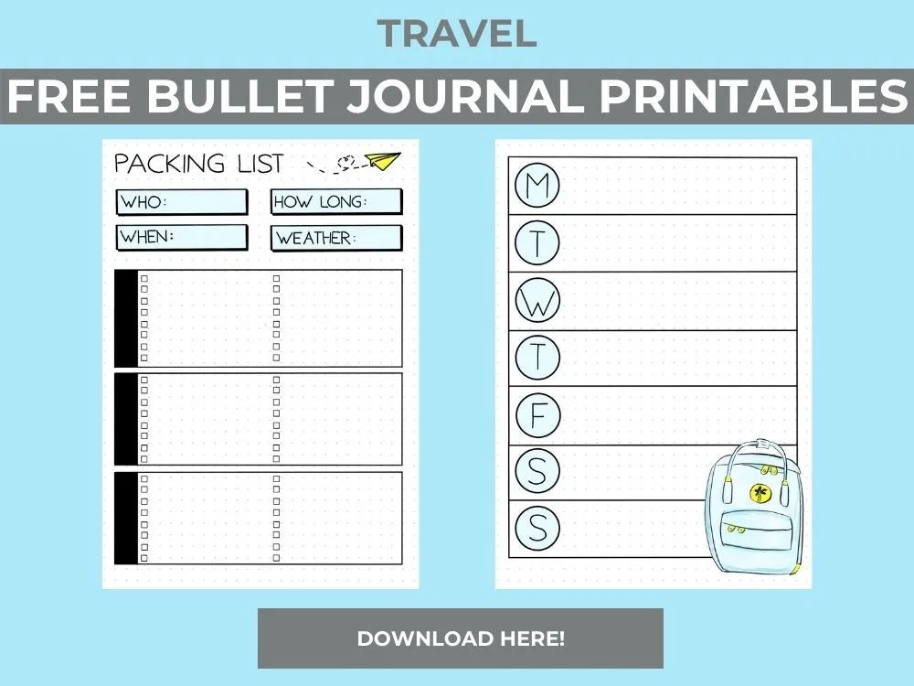 bullet journal trip planning printables