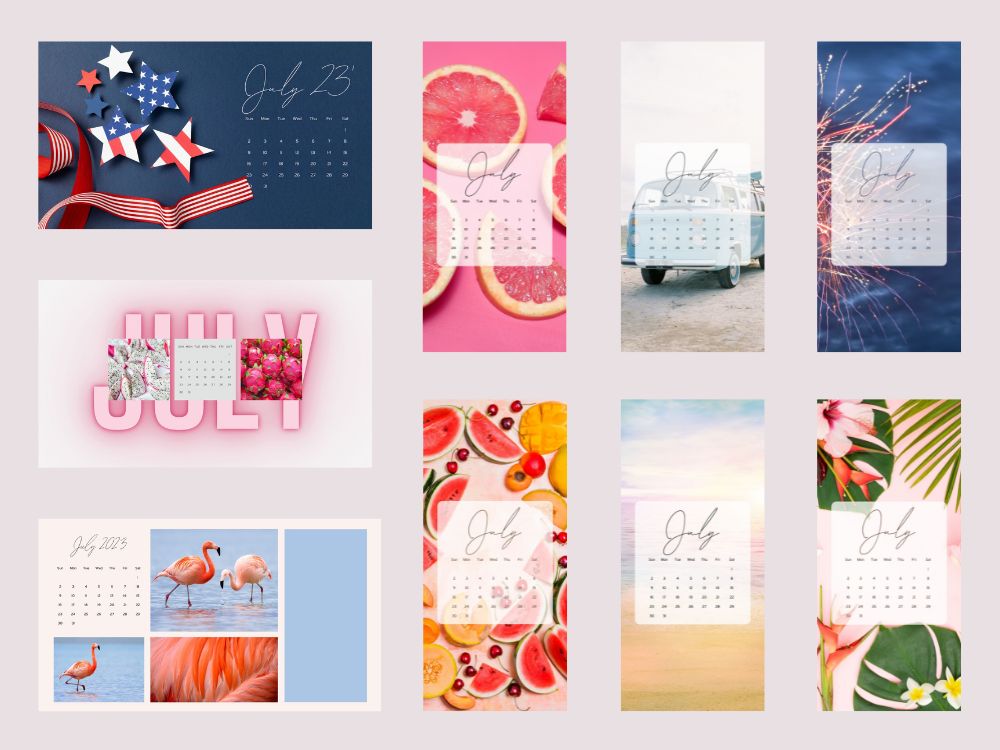 aesthetic cute July calendar wallpaper