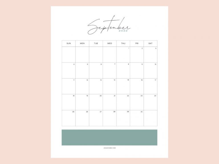 Printable September Calendar (2022 Free Download) - AnjaHome