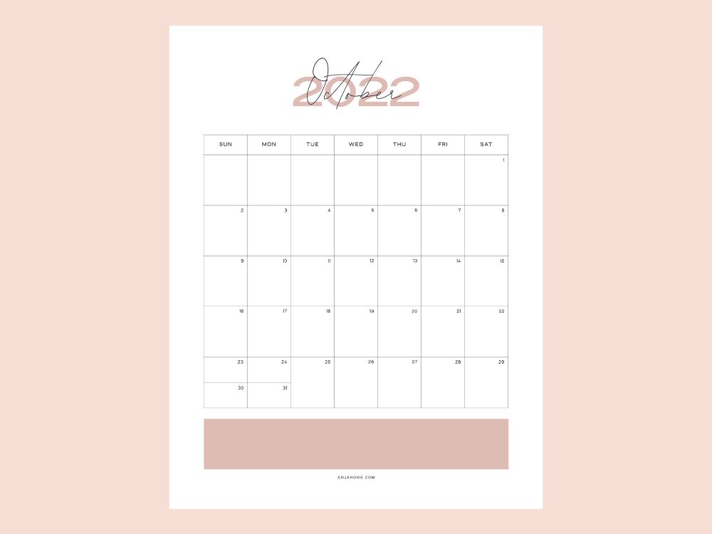 Aesthetic Printable October Calendar 2022