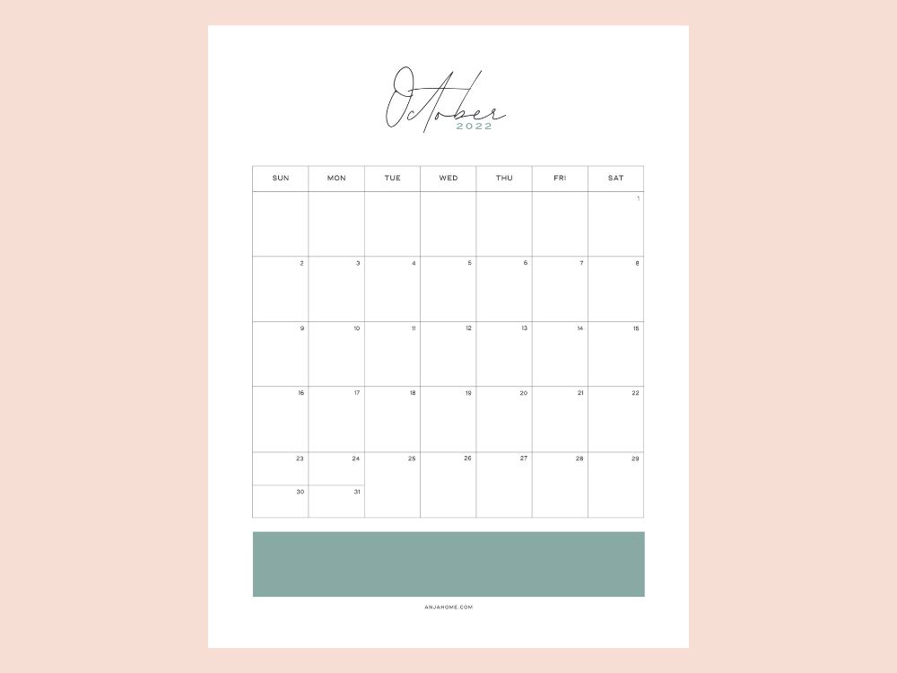 green Minimalist October Calendar pdf