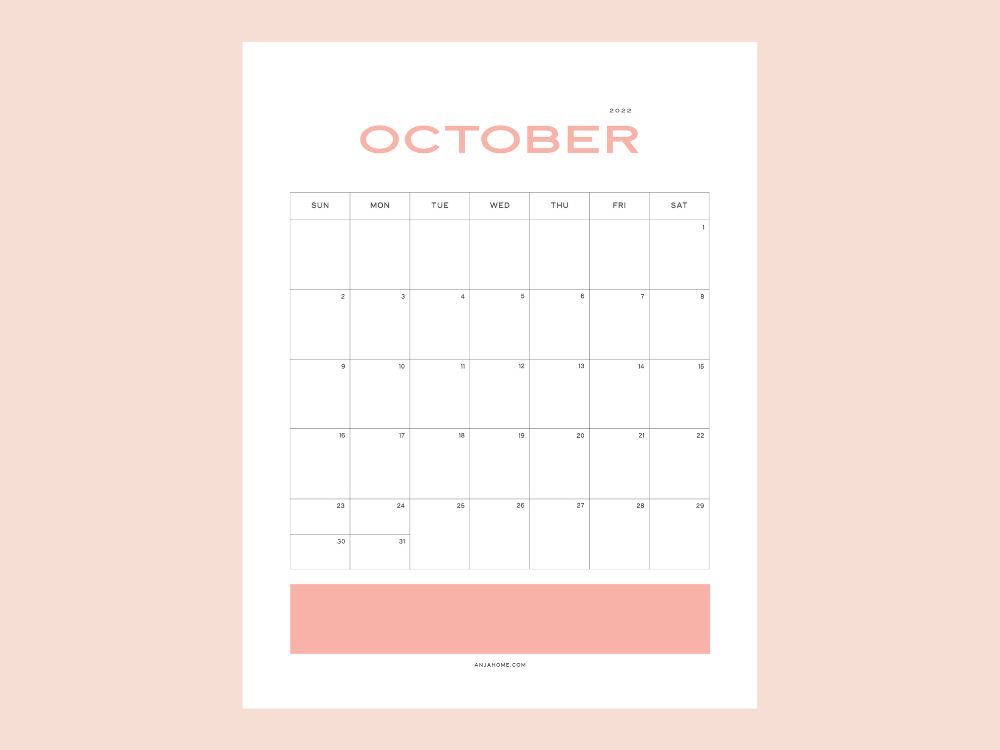 October Calendar free download