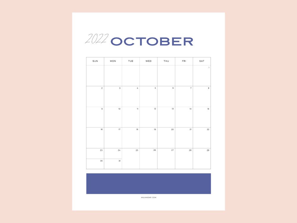 Purple October Calendar Template 2022