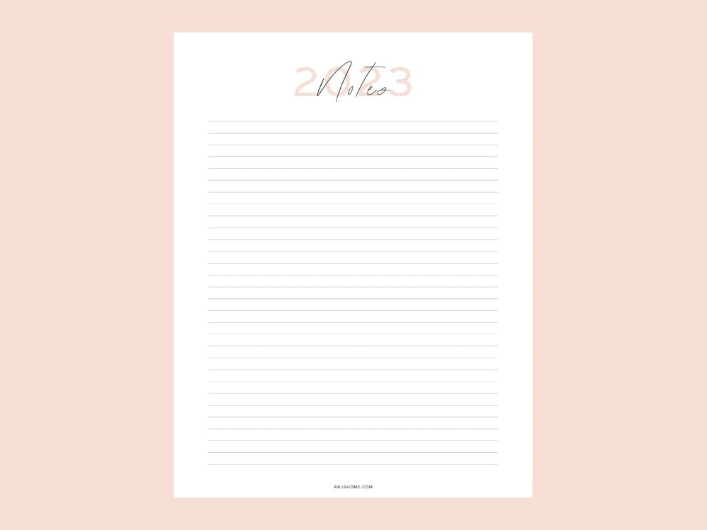 planner 2023 pretty pink cute lined notes page to print