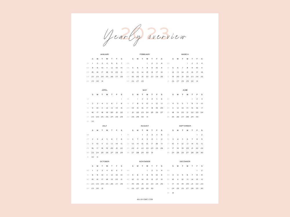 printable planner 2023 minimalist yearly overview