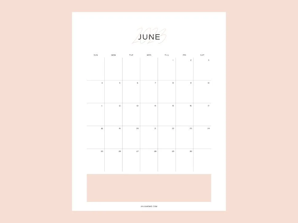 elegant June month calendar 2023