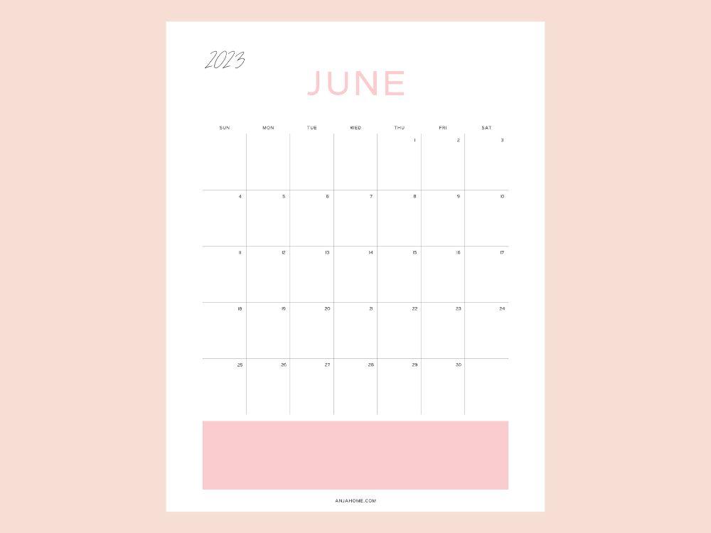 June monthly template pdf download