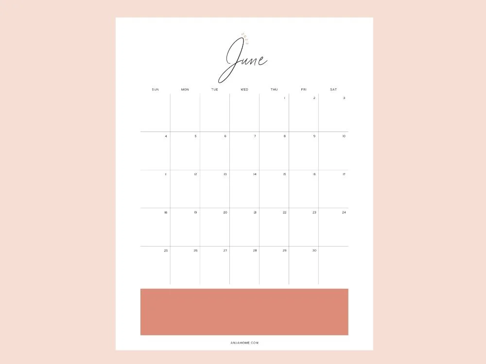 printable June calendar aesthetic 2023