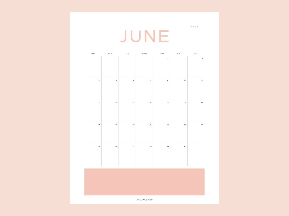 pretty June calendar printable neutral