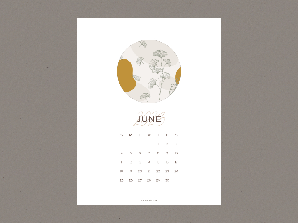 one page yearly calendars june 2023
