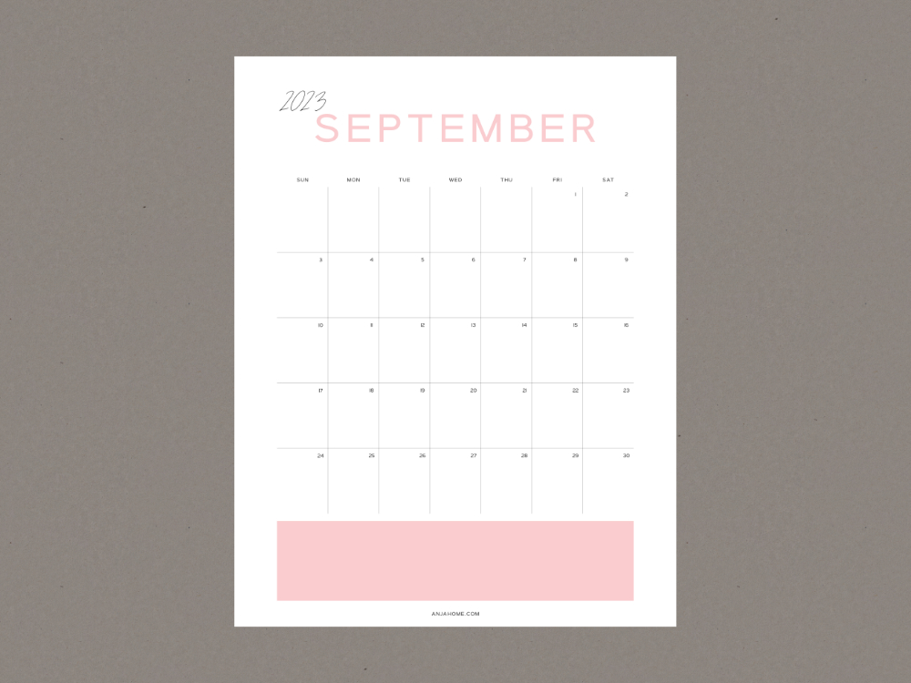 2023 September Month Calendar To Print Pastel Pink