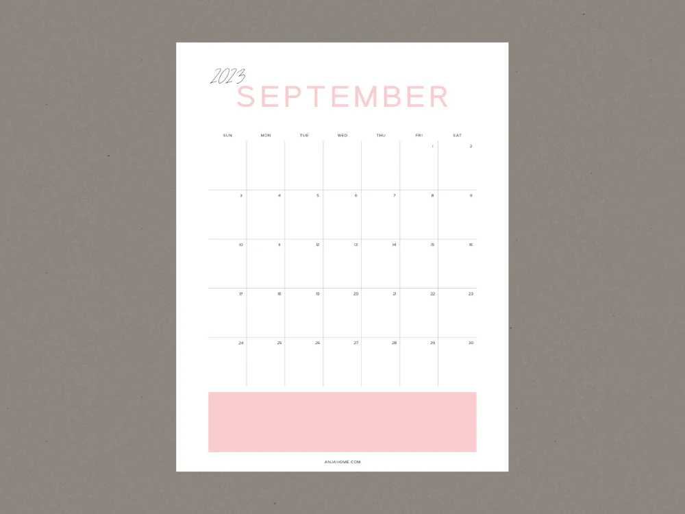 2023 September Month Calendar To Print Pastel Pink