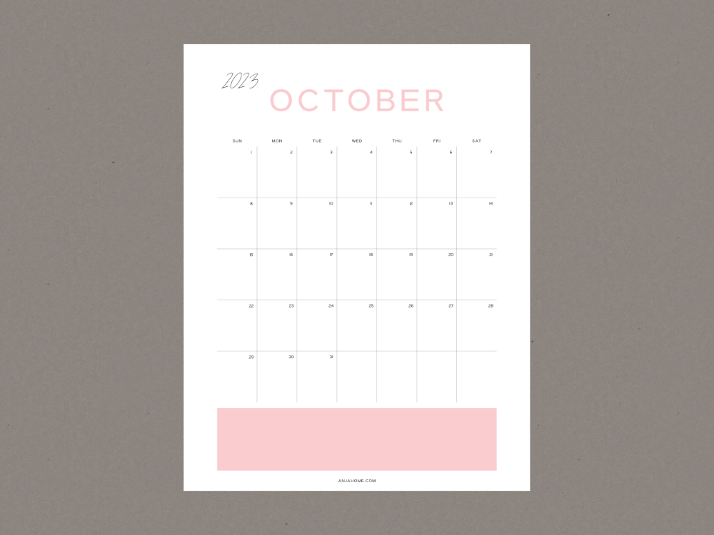 Free October Calendar Printable 2023 Pink