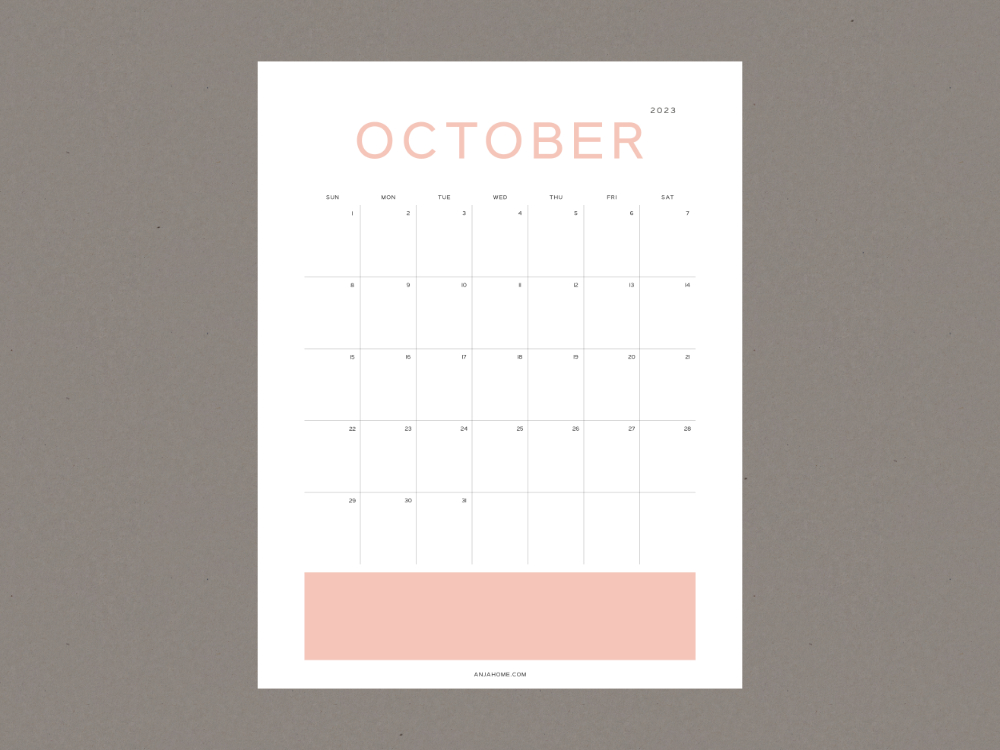 Elegant October 2023 Calendar Printable Pink