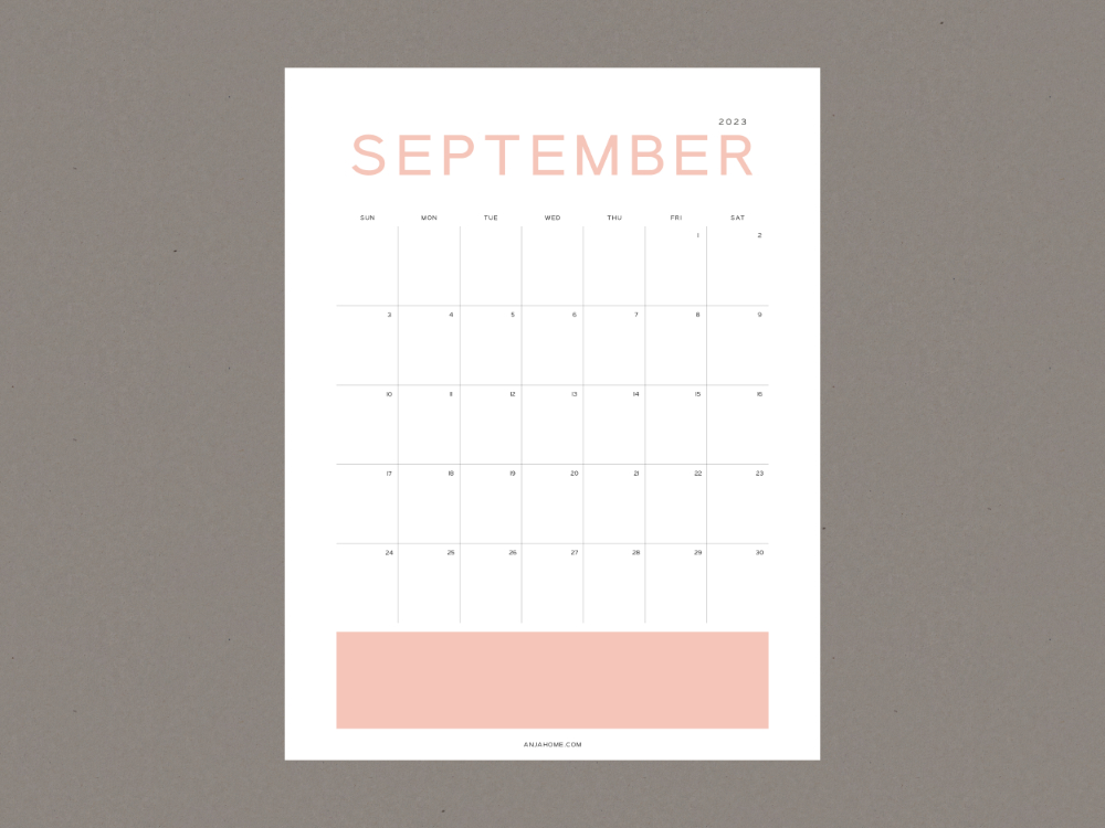 Modern Printable September Calendar Pink 2023