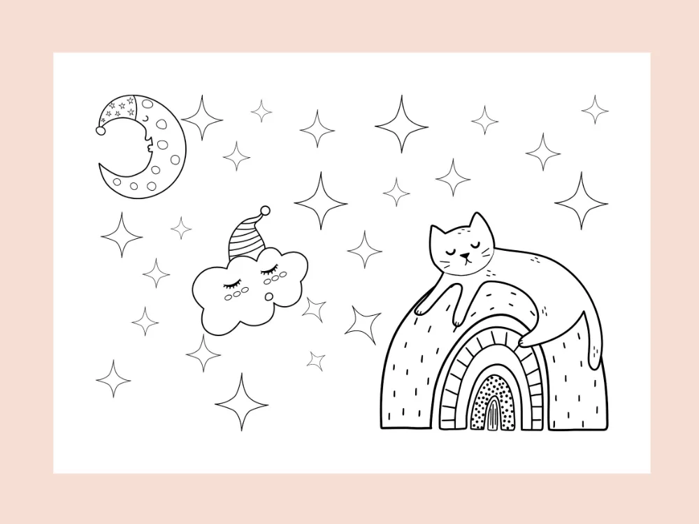 free printable rainbow color pages cat